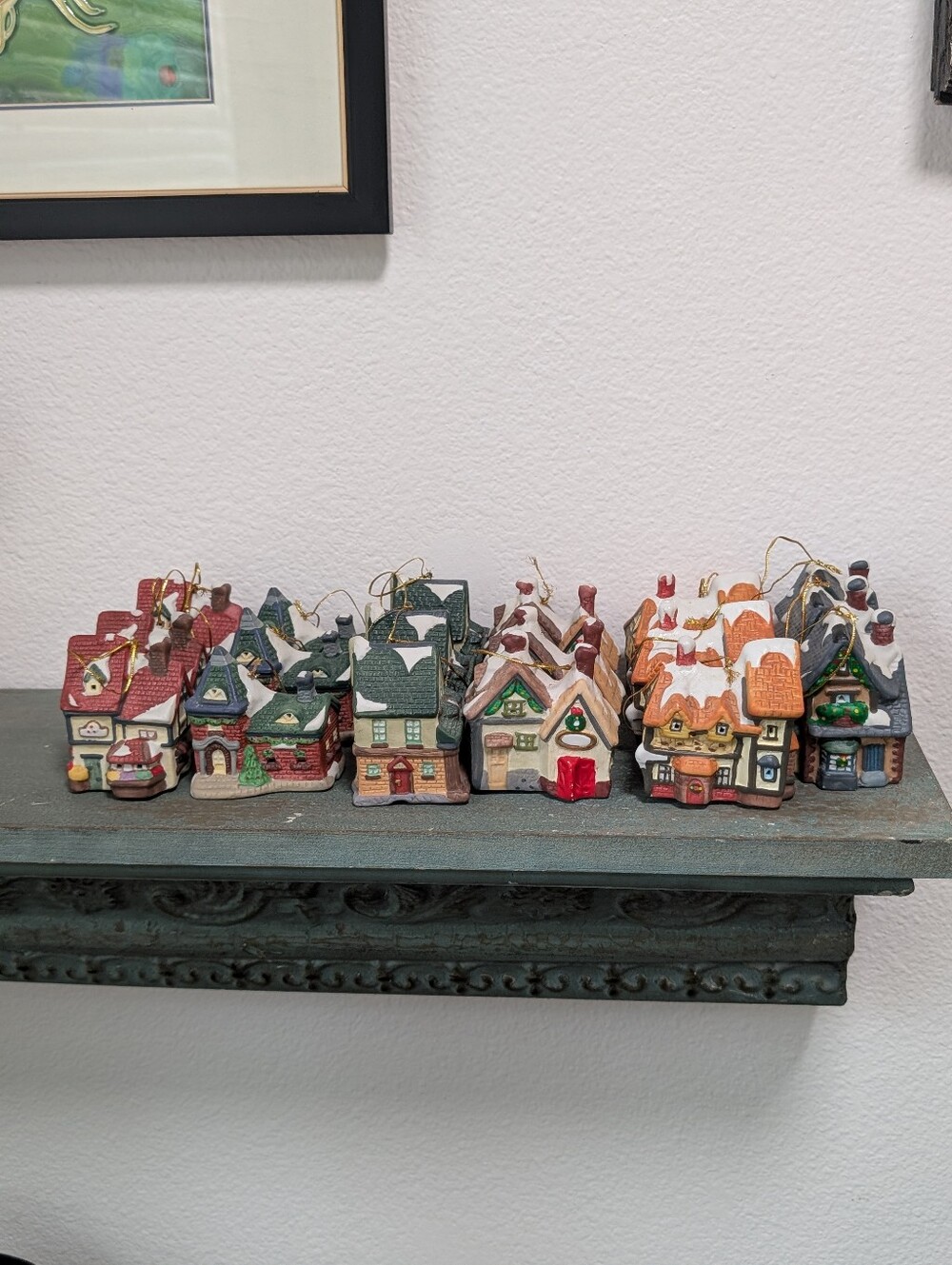 18 Christmas Village Illuminated Miniature Houses Ornaments And Light Covers VTG